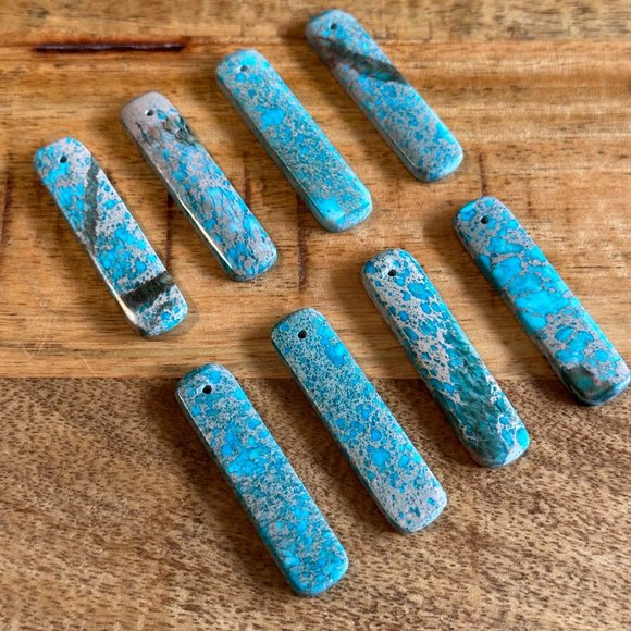 Natural Blue Turquoise Rectangle Pendants  - Pre-drilled - Perfect for jewelry m - Picture 2 of 5